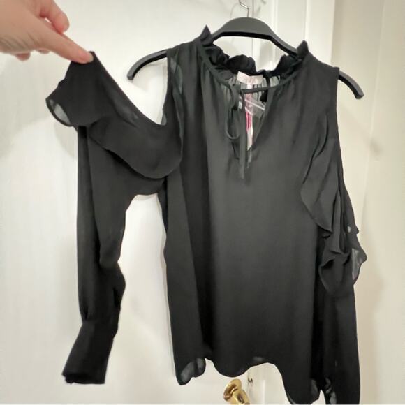 Parker Black Marjorie Cold Shoulder Ruffle Blouse Size Medium - Picture 5 of 10